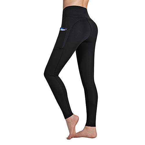 Gimdumasa Pantalón Deportivo de Mujer Cintura Alta Leggings Mallas para Running Training Fitness Estiramiento Yoga y Pilates GI188 (Negro, S)