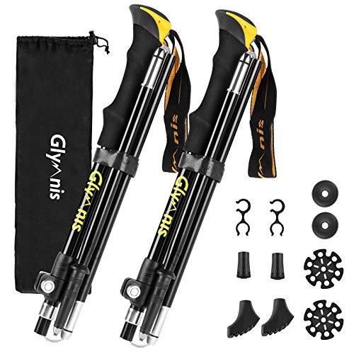 Glymnis Bastones de Senderismo Bastones Trekking Plegables 2pcs 36cm~130cm de Aleación de Aluminio 7075 y EVA para Senderismo Alpinismo Trail Viaje