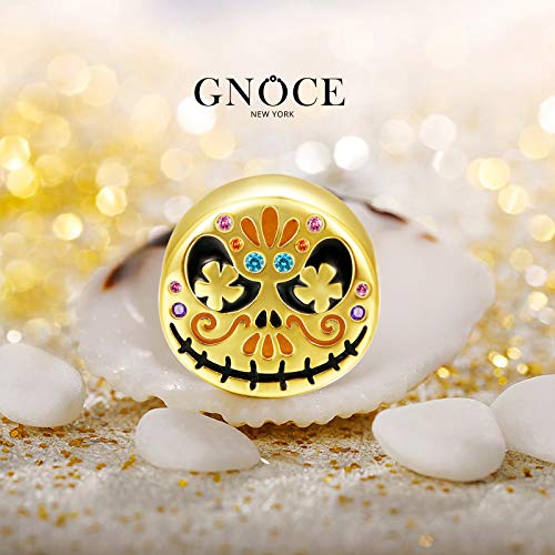 GNOCE Jack Skull Halloween Charms Bead Plata De Ley 18K Chapado En Oro Suger Skull Sugar Skull Charm Beads Fit Pulsera/Collar Para Mujeres Niñas