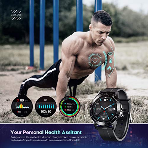 GOKOO Reloj Inteligente Hombres Smartwatch Monitor de Actividad con 24 Modos Deportivos Pulsómetro Calorías Monitor de Sueño Podómetro IP67 Impermeable Reloj Compatible con Android iOS (Negro)