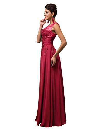 GRACE KARIN Vestidos Rojo Oscuro Elegante Dulce Vestido de Boda Volante Encaje Gasa Talla 44