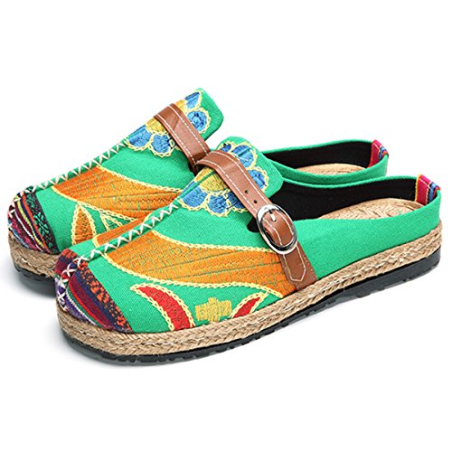 gracosy Alpargatas Zapatos de Mujer Caminando Zapatillas Plano de holgazán Sandalias de Verano de Playa Transpirables Bordados de Flores Coloridas jardín de Ocio al Aire Libre Zapatillas de casa