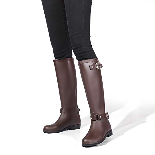 gracosy Botas Agua Mujer Lluvia Botas Alta Goma Impermeable Jardín Trabajo Wellington Botas Zapatos Otoño Invierno al Aire Libre Mujer Nieve Botas Hebilla Negro