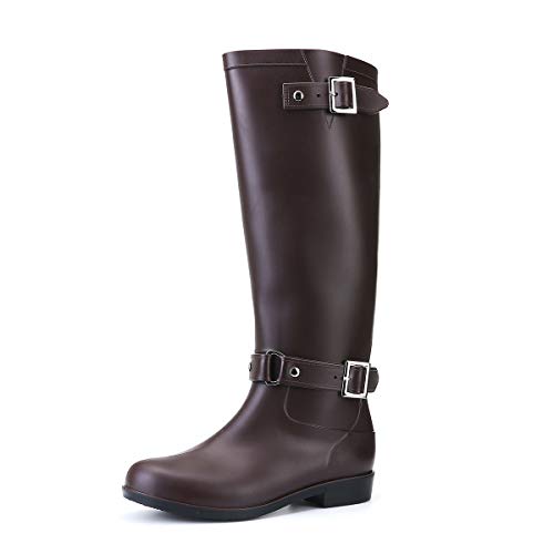 gracosy Botas Agua Mujer Lluvia Botas Alta Goma Impermeable Jardín Trabajo Wellington Botas Zapatos Otoño Invierno al Aire Libre Mujer Nieve Botas Hebilla Negro