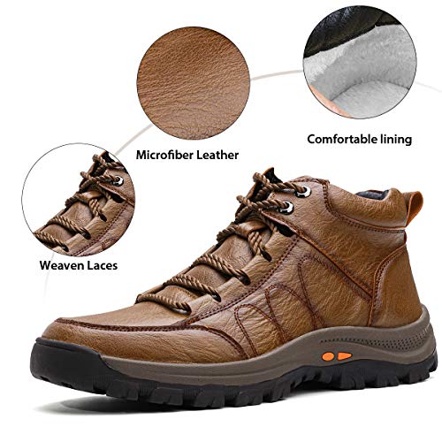 gracosy Botas de Nieve Hombre Invierno Botas Chukka Zapatilla de Trekking PU Cuero Chelsea Casual Lana Calentitas Espesar Zapatos de Padre Antideslizante Forradas por Dentro