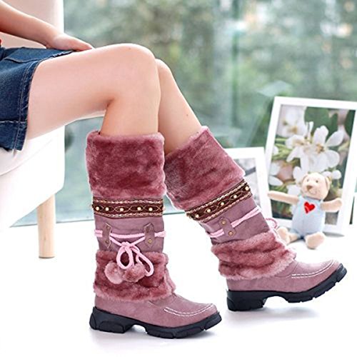 gracosy Botas de Nieve para Mujer Botas Altas Moda de Invierno Cálido Botas Altas de Piel Más Terciopelo Antideslizante Estilo Bohemio Beige Marrón Negro Violeta