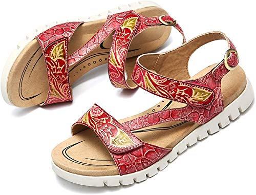 gracosy Sandalias Verano Mujer Estilo Bohemia Chanclas Zapatos para Mujer de Dedo Sandalias Talla Grande Rojo BLU Verde Romanas de Hecho a Mano Los Tacones Bajos Plano Zapatos