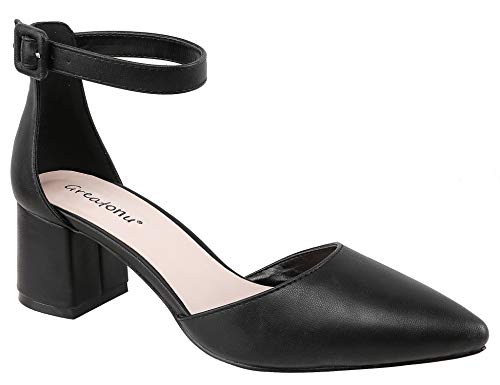 Greatonu Zapatos de Tacón Ancho Suede Modo Clásico con Hebillas Negro para Mujer Tamaño 39 EU