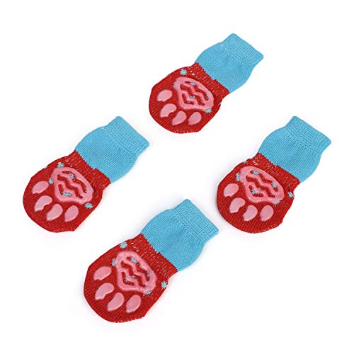 Gresunny 4 Piezas Calcetines para Perros Antideslizantes Protectores de Patas para Uso en Interior y Control de tracción con Refuerzo de Goma Botas para Mascotas Perro Gatos Rojo