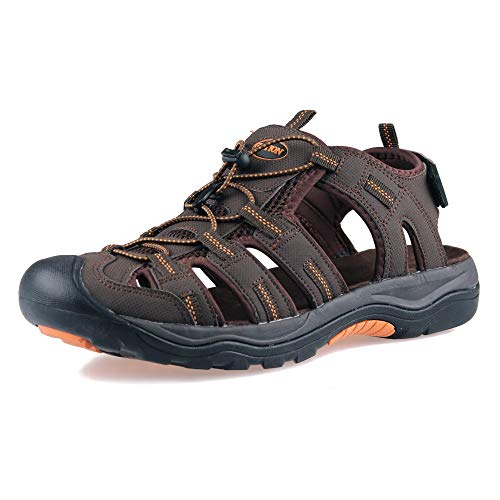 GRITION Sandalias de Senderismo Hombre Deportivas Verano Trekking Cerradas Playa Aire Libre Ajustable Ligeras Zapatillas Antideslizantes Casuales Caminar Transpirable Agua Calzados (44 EU,Marrón)