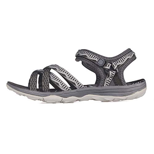 GRITION Sandalias Senderismo Mujer, Niñas Deportes Zapatos de Agua Verano Sandalias Planas Cruzadas Punta Abierta Zapatos de Caminar Ajustables Negro Rosa Arena Gris (39, Gris/Oscuro)