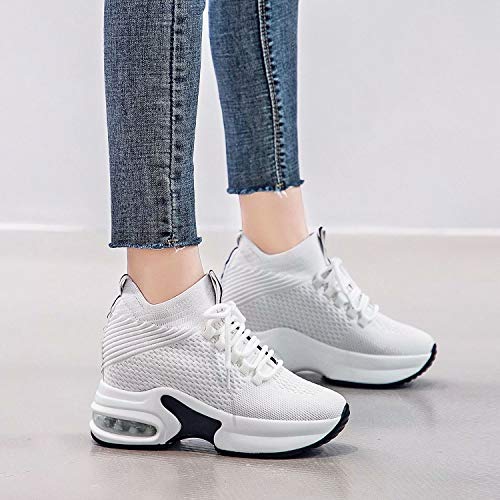 GURGER Zapatillas Cuña Mujer Zapatillas de Deporte Wedge Plataforma Sneakers Cuña Tacón Oculto 7.5CM Blanco 39/250