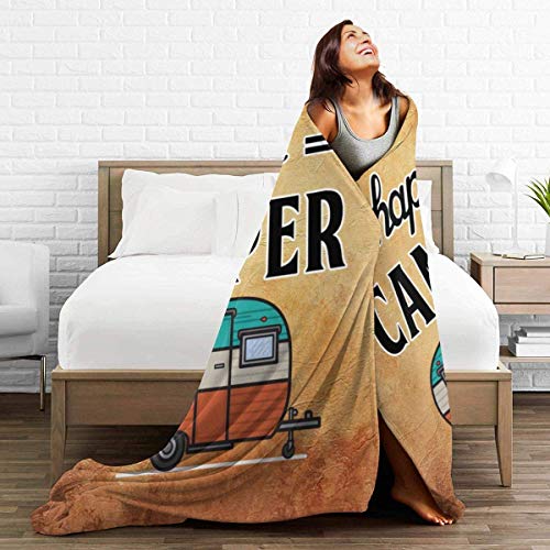 Happy Camper Camping Micro Fleece Flannel Throw Blankets Lightweight Super Plush Bed Blanket Fit Sofa Suitable for All Season