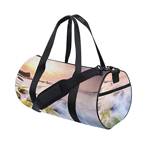 HARXISE Bolsa de Viaje，Malasia Landmark Nature Wonders Foto de Fuentes Stream Rocas Cubiertas de Musgo con Cielo Ombre,Bolsa de Deporte con Compartimento para Sports Gym Bag