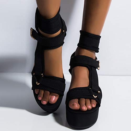 Heeled-Sandals Mujer,Sandalias Mujer Verano 2021 Cáñamo Fondo Grueso Sandalias Punta Abierta Sandalias con Plataforma y Tiras Mujer