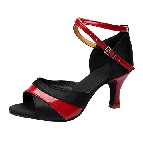 HEETEY Sandalias de mujer Rumba Walzer para bailar baile de ballet latino de un solo color con tacón alto, color Rojo, talla 39 EU