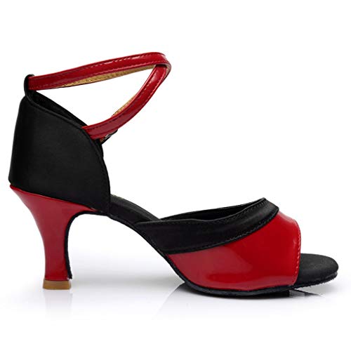 HEETEY Sandalias de mujer Rumba Walzer para bailar baile de ballet latino de un solo color con tacón alto, color Rojo, talla 39 EU