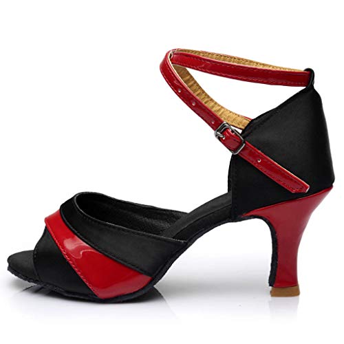 HEETEY Sandalias de mujer Rumba Walzer para bailar baile de ballet latino de un solo color con tacón alto, color Rojo, talla 39 EU