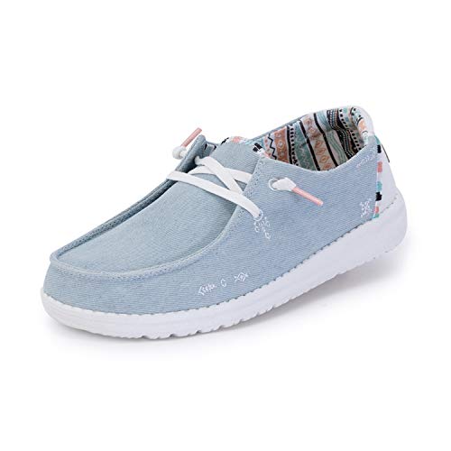 Hey Dude Wendy Vogue - Zapatos casuales para mujer, estilo mocasín, comodidad ligera, plantilla ergonómica de espuma viscoelástica, diseñada en Italia y California, color Azul, talla 39 EU