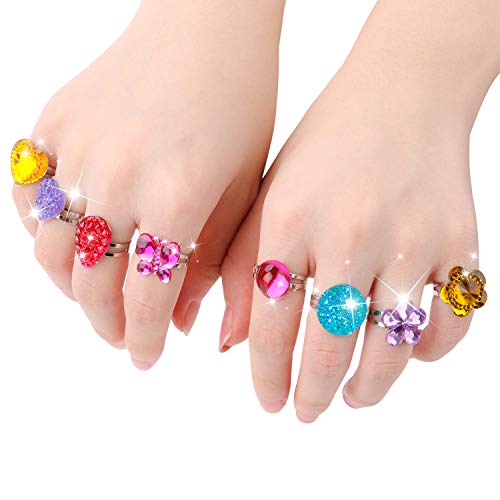 Hifot 24 Piezas Anillos Ajustables para niñas, Princesa Joyas Anillos de Dedo con Caja en Forma de corazón, Niña fingir Jugar y Vestir Anillos para niños niños niñas pequeñas