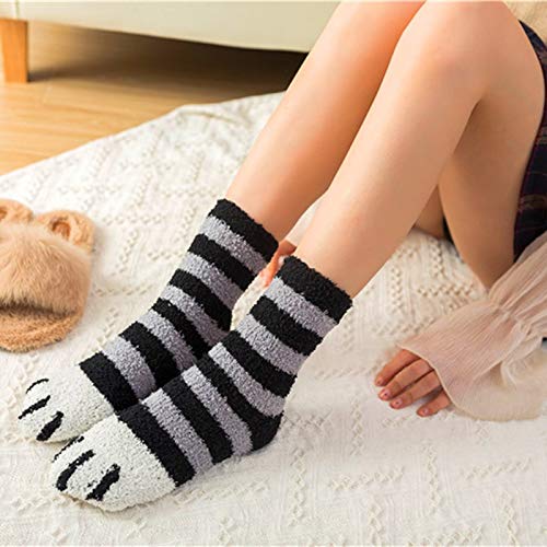 Hilareco Gato Calcetines,Calcetines Mujer Invierno,6 pares de garras de gato de invierno Calcetines gruesos y cálidos para dormir, calcetines de felpa de coral de felpa calcetines de tubo femeninos