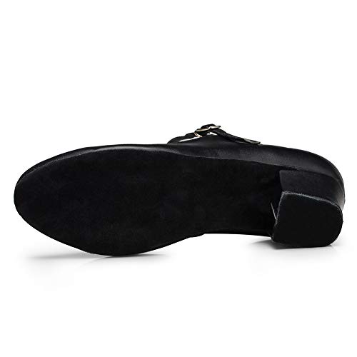 HIPPOSEUS Zapatos de Baile para Mujer Zapatos de Mary Jane de tacón bajo Zapatos de Salsa de salón Latino Zapatos de carácter,Negro,EU 39