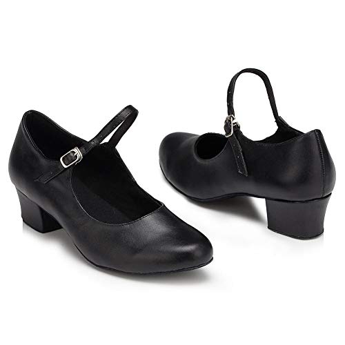 HIPPOSEUS Zapatos de Baile para Mujer Zapatos de Mary Jane de tacón bajo Zapatos de Salsa de salón Latino Zapatos de carácter,Negro,EU 39