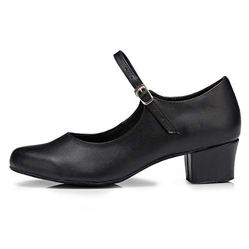 HIPPOSEUS Zapatos de Baile para Mujer Zapatos de Mary Jane de tacón bajo Zapatos de Salsa de salón Latino Zapatos de carácter,Negro,EU 39