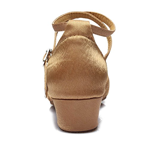 HIPPOSEUS Zapatos de Baile para niña Salón de Baile Latino Práctica de Baile Zapatos de tacón bajo 3.5CM,ES202,Beige,EU 29