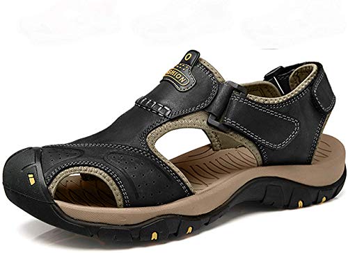 Hombres Deportivas Senderismo Sandalias Verano Trekking Zuecos cangrejeras Chanclas Zapatos Zapatillas Playa Pescador Cuero Deportiva(Negro,45 EU,28.5CM De talón a Dedo del pie