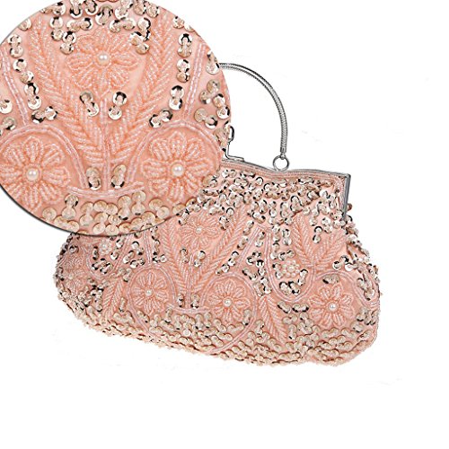 HONGCI Bolso al hombro para mujer - Bolso de Tarde Flores Retro Beaded Bolso de Embrague Bolso Bolsa de Embrague Bolso de Fiesta Boda (Pink)