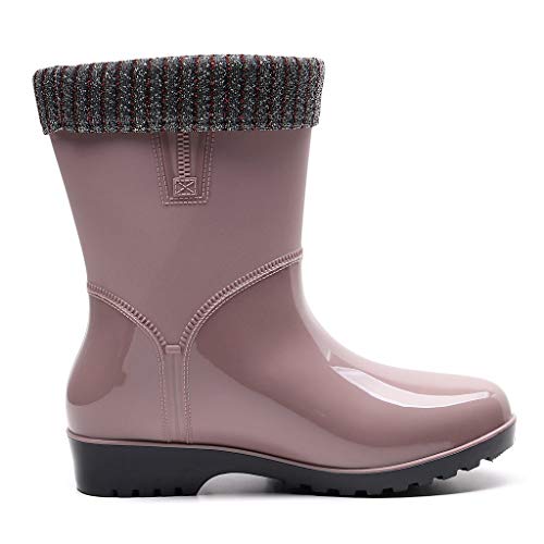 HoSayLike Botas Mujer 2019 Botas De Mujer De Agua Botas De Mujer OtoñO E Invierno Adulto Mantener Caliente Antideslizante TacóN Cuadrado Color SóLido Tubo Medio