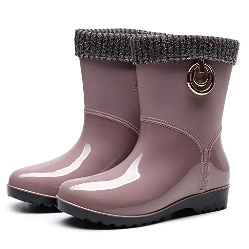 HoSayLike Botas Mujer 2019 Botas De Mujer De Agua Botas De Mujer OtoñO E Invierno Adulto Mantener Caliente Antideslizante TacóN Cuadrado Color SóLido Tubo Medio