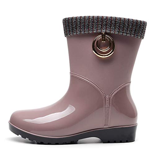 HoSayLike Botas Mujer 2019 Botas De Mujer De Agua Botas De Mujer OtoñO E Invierno Adulto Mantener Caliente Antideslizante TacóN Cuadrado Color SóLido Tubo Medio