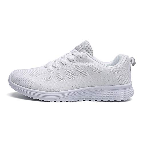 Hoylson Zapatillas de Deportivos para Mujer Running Zapatos Asfalto Ligeras Calzado Aire Libre Sneakers(Blanco, EU 38)