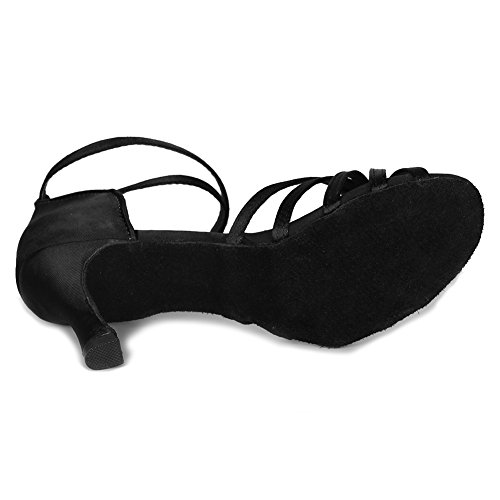 HROYL Mujer Zapatos de Baile Latino/Moderno/Samba/Chacha para Mujer Satin Zapatos de Baile de Salón S7-217 Negro EU 36