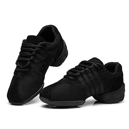 HROYL Mujer Zapatos de Jazz Zapatos de Baile Moderno Zapatos Deportivos Zapatillas de Baile Dance Sneakers el Negro Modelo T01A 35 EU