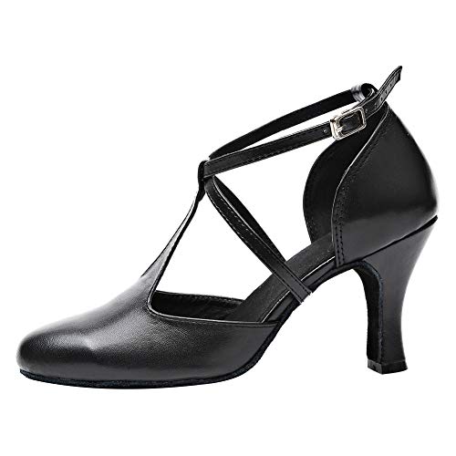 HROYL Zapatos de Tango Mujer Cerrados Baile de Salon Standard Zapatos Baile Latino Suela Cuero,YCL272-Negro-7.5,EU35