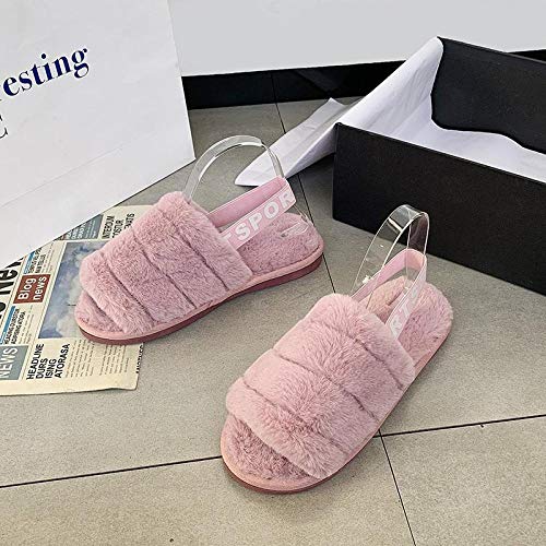 HUSHUI Forro Estilo Invierno Pantuflas,Calientes Pantuflas Antideslizantes, Punta Abierta Felpa algodón-Gris_39,Zapatillas Peluche Algodón Suave