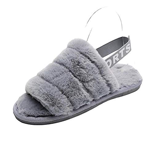 HUSHUI Forro Estilo Invierno Pantuflas,Calientes Pantuflas Antideslizantes, Punta Abierta Felpa algodón-Gris_39,Zapatillas Peluche Algodón Suave