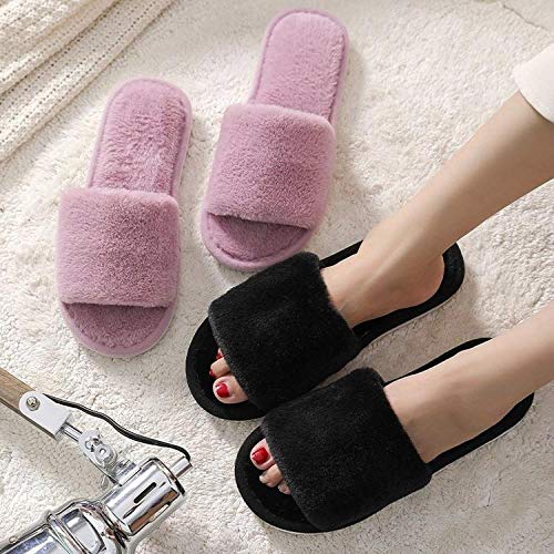 HUSHUI Forro Estilo Invierno Pantuflas,Pantuflas cálidas Planas Antideslizantes, Puntera Abierta cateron-Pink_44,Zapatillas Peluche Algodón Suave