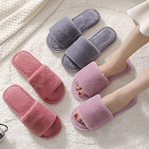 HUSHUI Forro Estilo Invierno Pantuflas,Pantuflas cálidas Planas Antideslizantes, Puntera Abierta cateron-Pink_44,Zapatillas Peluche Algodón Suave