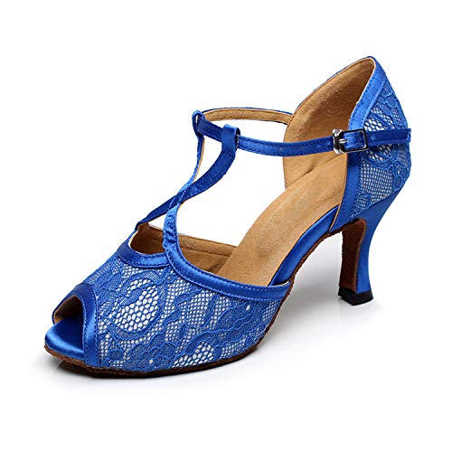 HUYUQU Mujeres Zapatos de Baile Latino Salón de Baile Zapatos de Baile de Boda Tacón Estándar de Zapatos de Baile Latino Satén Ballroom,Heel:optional,43EU