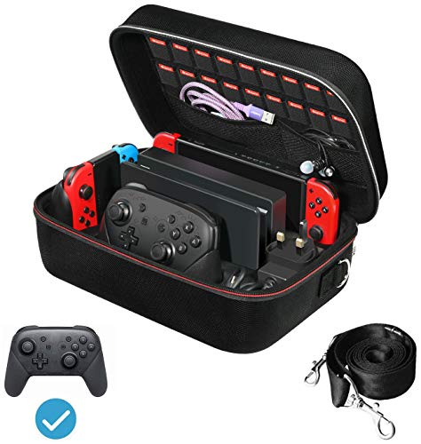 ivoler Funda para Nintendo Switch, Estuche Dura de Transporte de Lujo, Carcasa Rígida de Viaje para Consola, Adaptador AC, Joy-con Grip, Strap Joy-con, 18 Cartuchos de Juegos y Otros Accesorios