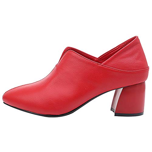 Jamron Mujer Minimalista Piel Suave Dedo del Pie Puntiagudo Tacón Medio Bloque Vestido Pumps Mulas Rojo SN02603 EU37