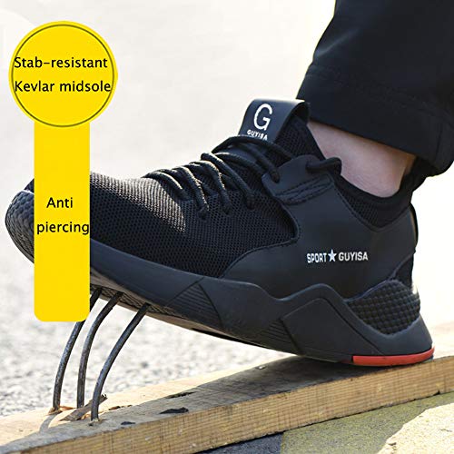 Jianye - Zapatos de seguridad para hombre y mujer, ligeros, s3, transpirables, zapatos de trabajo, para obras, industriales, Negro (A Noir), 43 EU