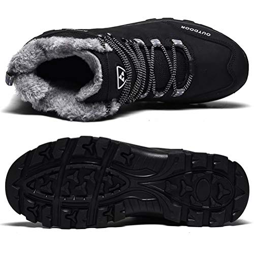 JIANYE Zapatos para hombre calientes del invierno alineada piel de la nieve botas de agua botas de invierno antideslizante Trekking Senderismo Botas Negro 40 De los hombres Negro 6.5 UK