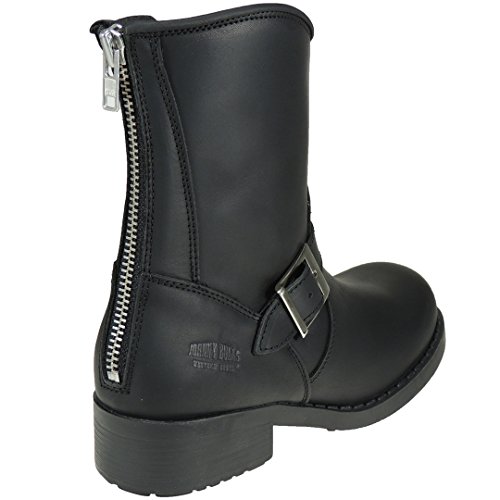 Johnny Bulls 131 Bota Motera Militar Piel Nobuk Piso Grueso Cremallera Detrás para Mujer Negro Talla 40