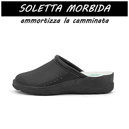 JOMIX Chanclas sanitarias para mujer y hombre, anatómicas, con zócalos, sanitarios, fabricadas en Italia, plantilla de piel auténtica Negro Size: 37 EU