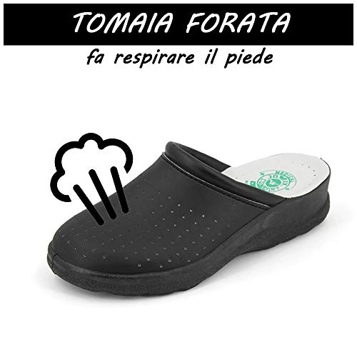 JOMIX Chanclas sanitarias para mujer y hombre, anatómicas, con zócalos, sanitarios, fabricadas en Italia, plantilla de piel auténtica Negro Size: 37 EU